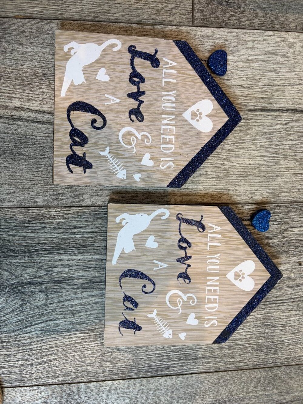 All You Need is Love & a Cat Pair of 2 Home Decor Signs Cat Lady Blue